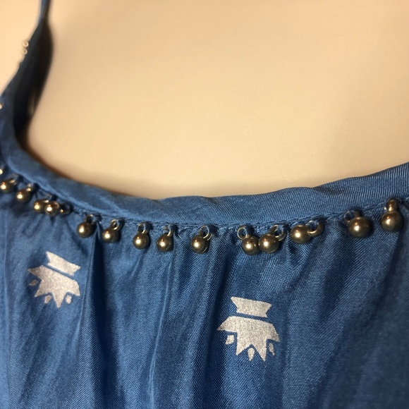 St.Roche S Dress 100% Silk Blue Tiered Spaghetti - Picture 2 of 8